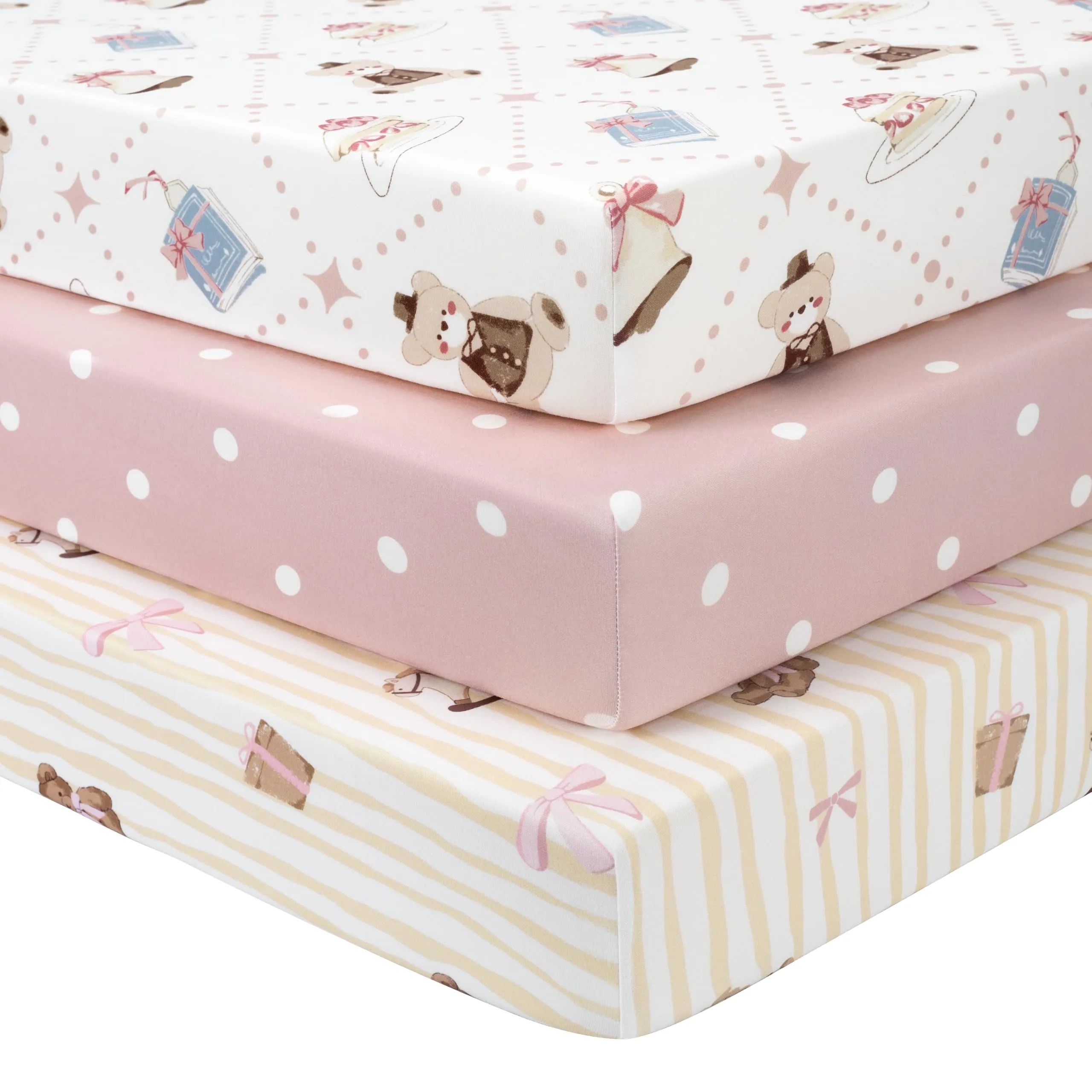 Fiemol Lenzuola Lettino 140x70 cm, Confezione da 3 Coprimaterassi per Lettino Neonato, Lenzuola con Angoli Elasticizzate in Microfibra Ultra Morbida e Setosa, Orso Rosa - immagine 1