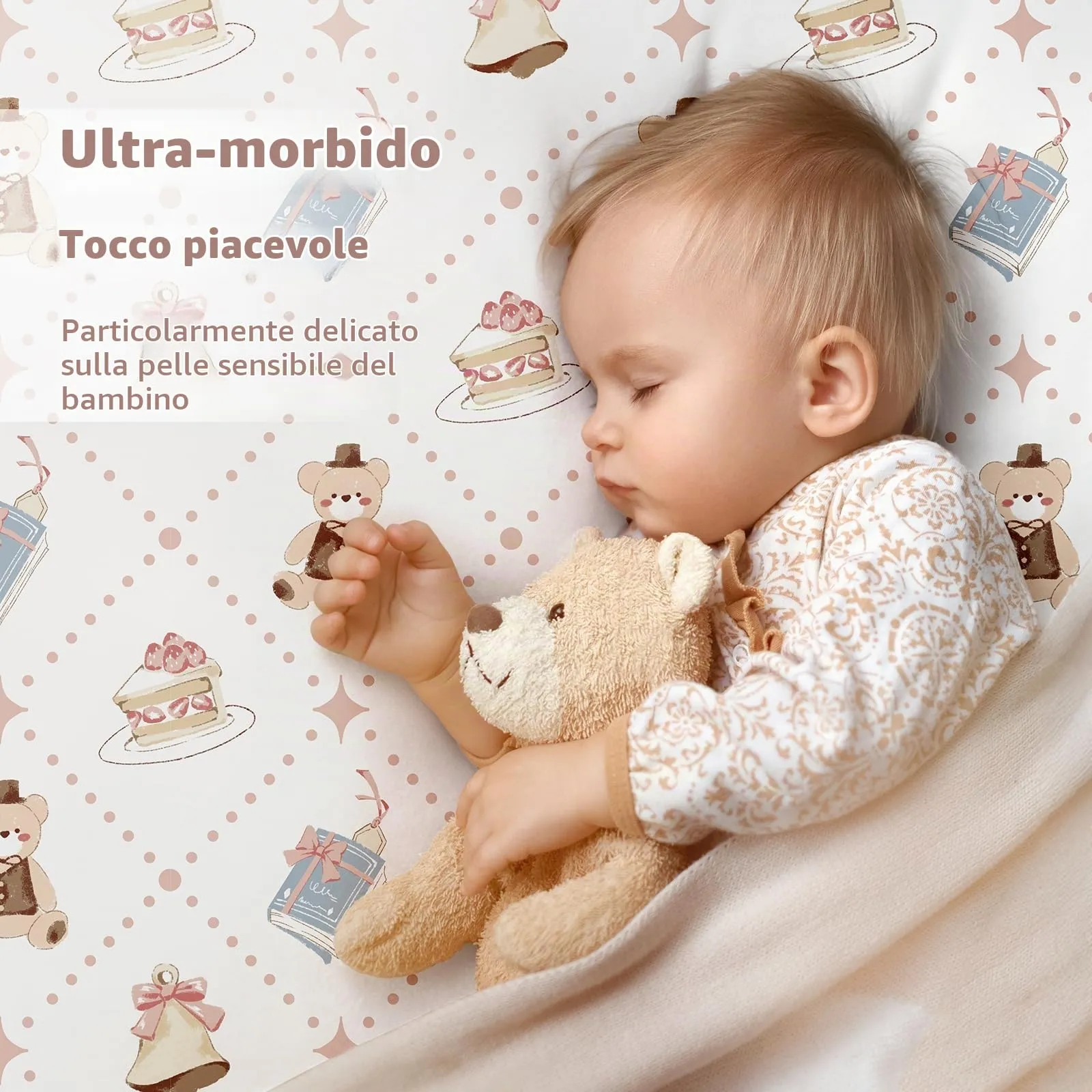 Fiemol Lenzuola Lettino 140x70 cm, Confezione da 3 Coprimaterassi per Lettino Neonato, Lenzuola con Angoli Elasticizzate in Microfibra Ultra Morbida e Setosa, Orso Rosa - immagine 3