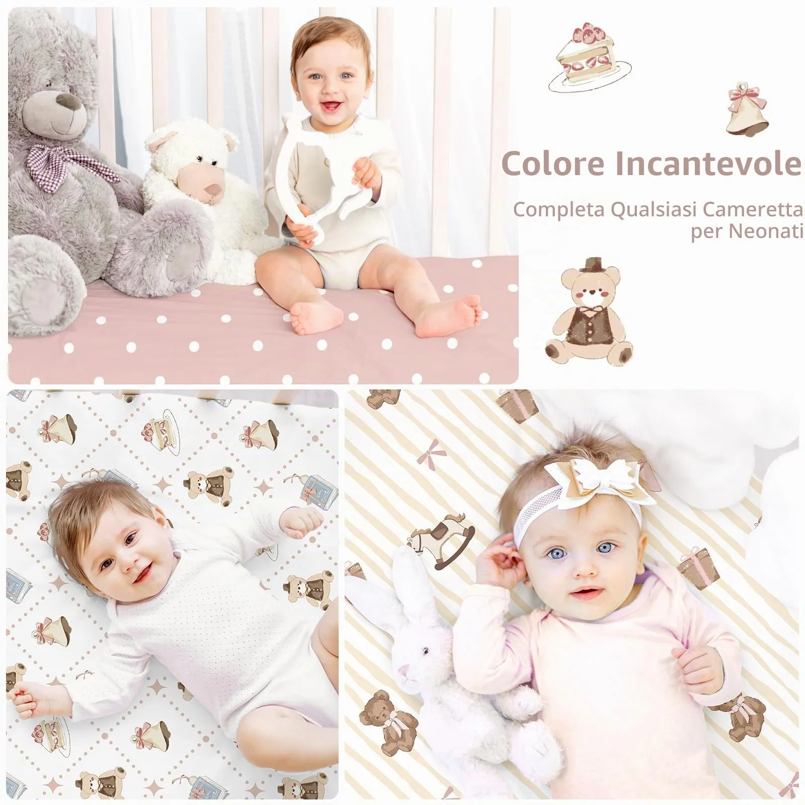 Fiemol Lenzuola Lettino 140x70 cm, Confezione da 3 Coprimaterassi per Lettino Neonato, Lenzuola con Angoli Elasticizzate in Microfibra Ultra Morbida e Setosa, Orso Rosa - immagine 6