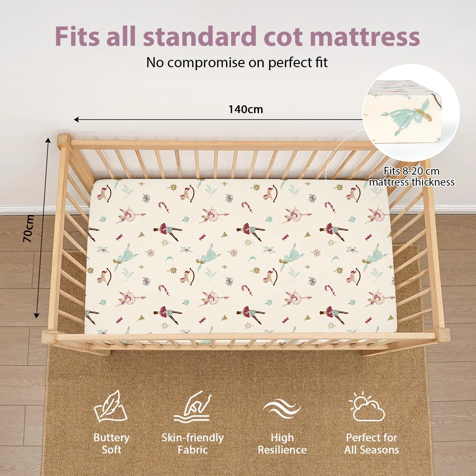 Fiemol Lenzuola Lettino 140x70 cm, Confezione da 3 Coprimaterassi per Lettino Neonato, Lenzuola con Angoli Elasticizzate in Microfibra Ultra Morbida e Setosa, Ballerina Rosa - immagine 2
