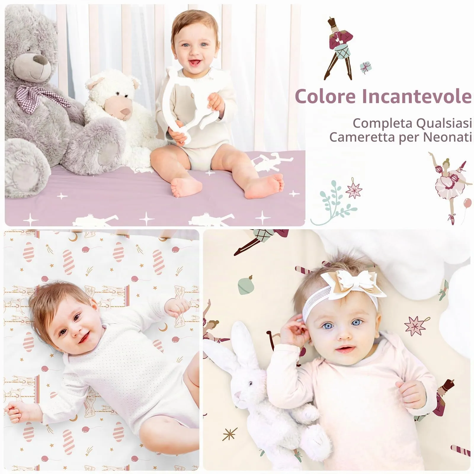 Fiemol Lenzuola Lettino 140x70 cm, Confezione da 3 Coprimaterassi per Lettino Neonato, Lenzuola con Angoli Elasticizzate in Microfibra Ultra Morbida e Setosa, Ballerina Rosa - immagine 6