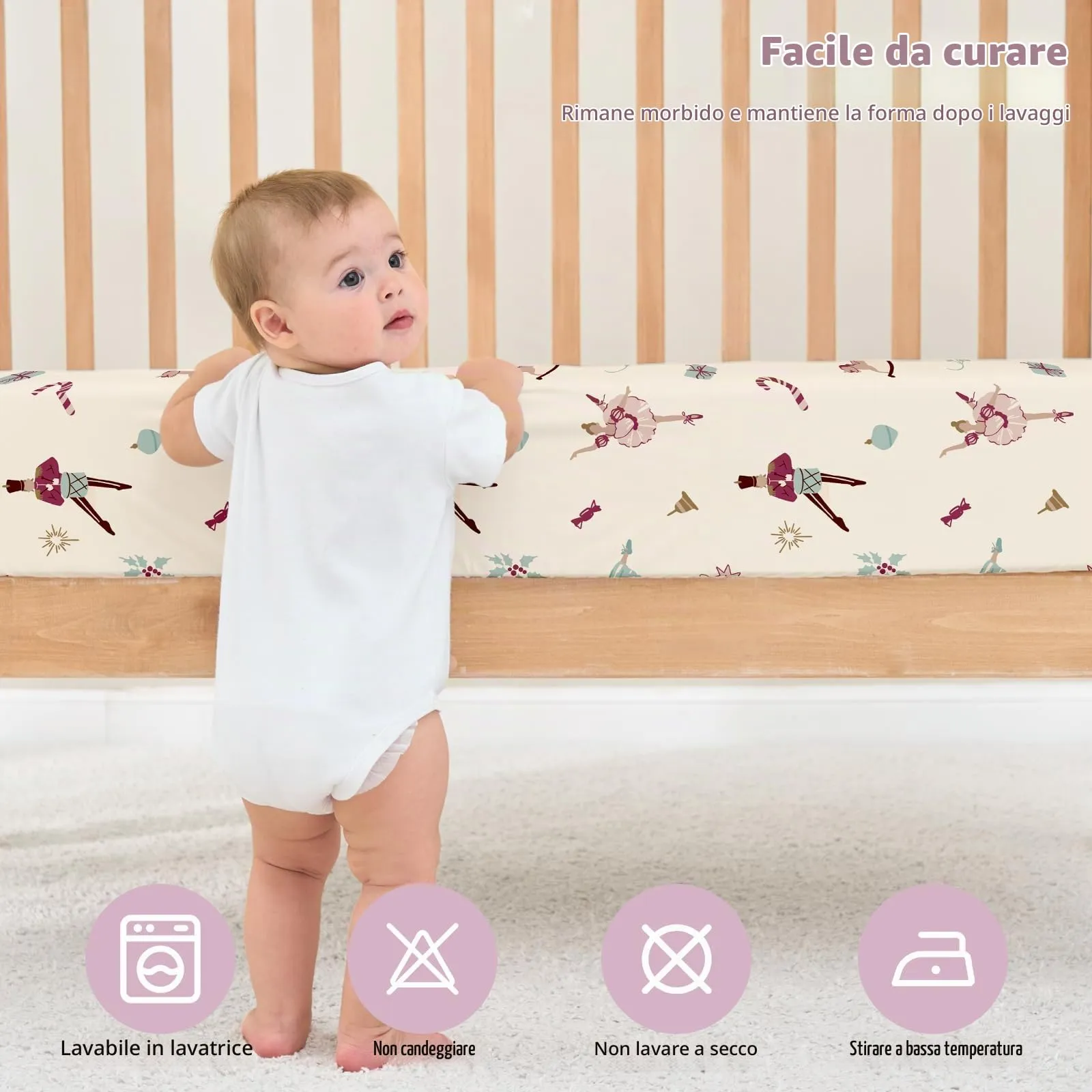 Fiemol Lenzuola Lettino 140x70 cm, Confezione da 3 Coprimaterassi per Lettino Neonato, Lenzuola con Angoli Elasticizzate in Microfibra Ultra Morbida e Setosa, Ballerina Rosa - immagine 7