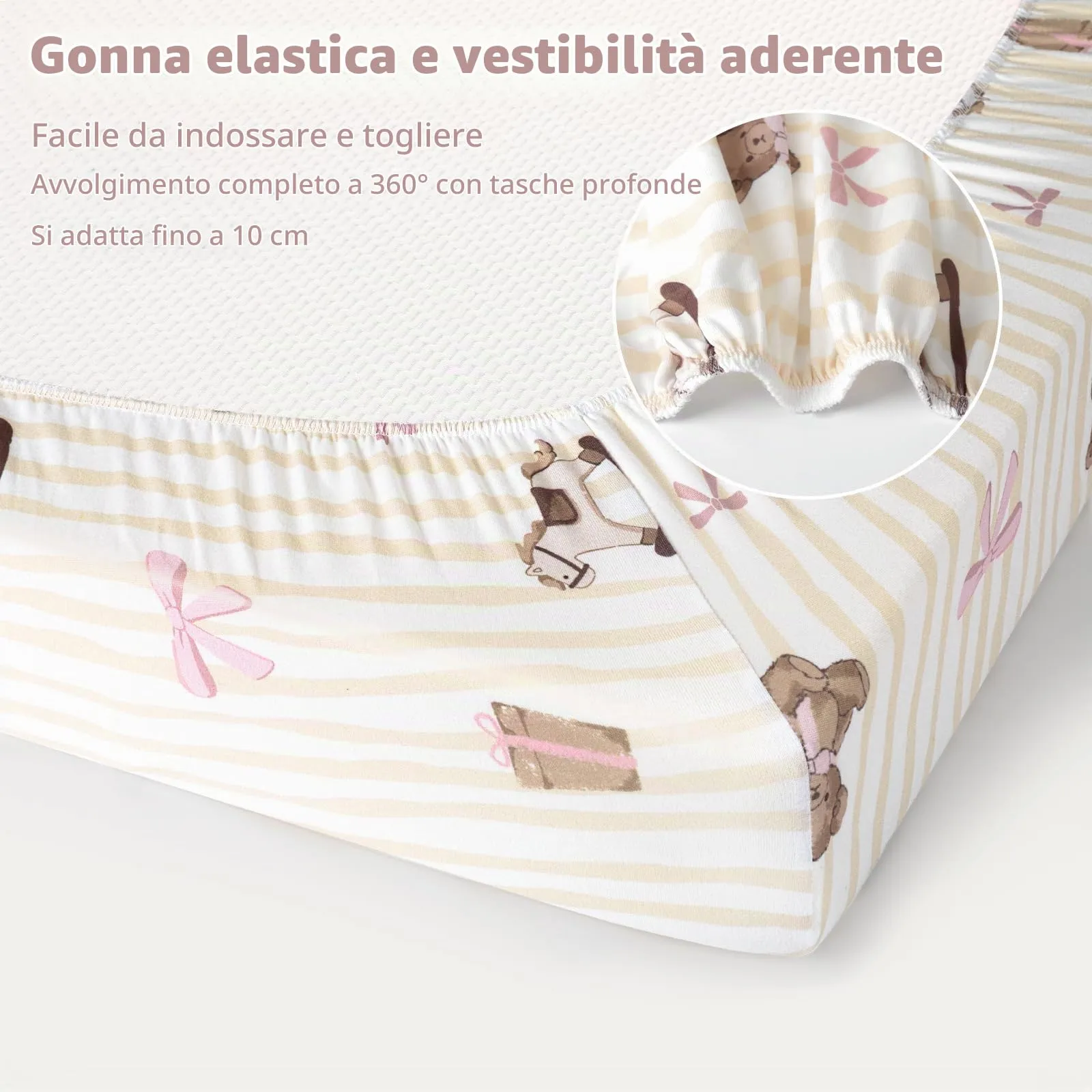 Fiemol Lenzuola Culla Next to Me 83x50cm, Confezione da 3 Coprimaterassi per Culla Neonato, Lenzuola con Angoli Elasticizzate in Microfibra Ultra Morbida e Setosa, Orso Rosa - immagine 6
