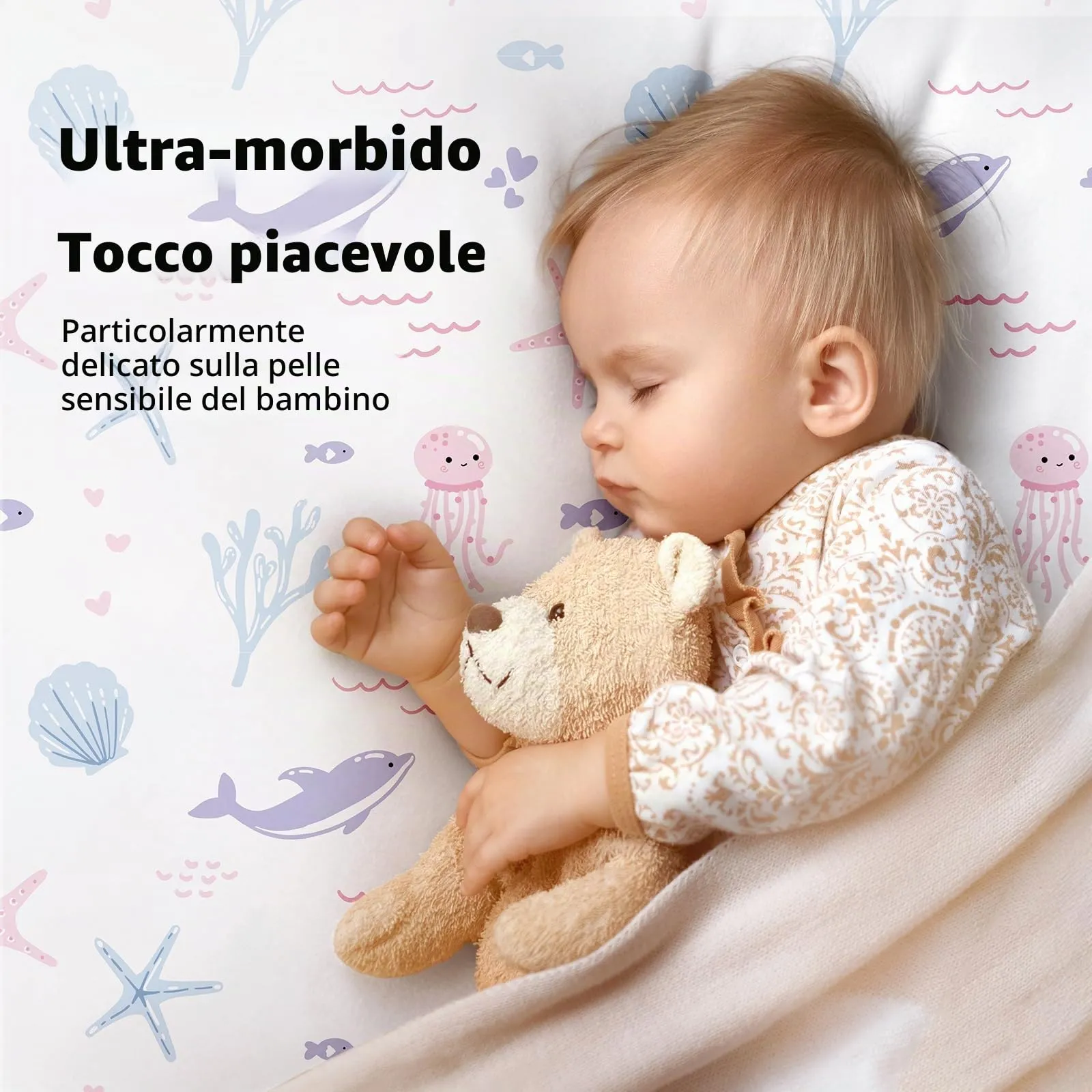 Fiemol Lenzuola Lettino 140x70 cm, Confezione da 3 Coprimaterassi per Lettino Neonato, Lenzuola con Angoli Elasticizzate in Microfibra Ultra Morbida e Setosa, Sirena Viola - immagine 3
