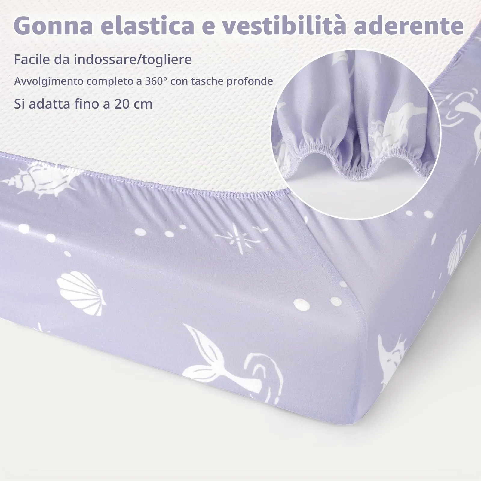 Fiemol Lenzuola Lettino 140x70 cm, Confezione da 3 Coprimaterassi per Lettino Neonato, Lenzuola con Angoli Elasticizzate in Microfibra Ultra Morbida e Setosa, Sirena Viola - immagine 5