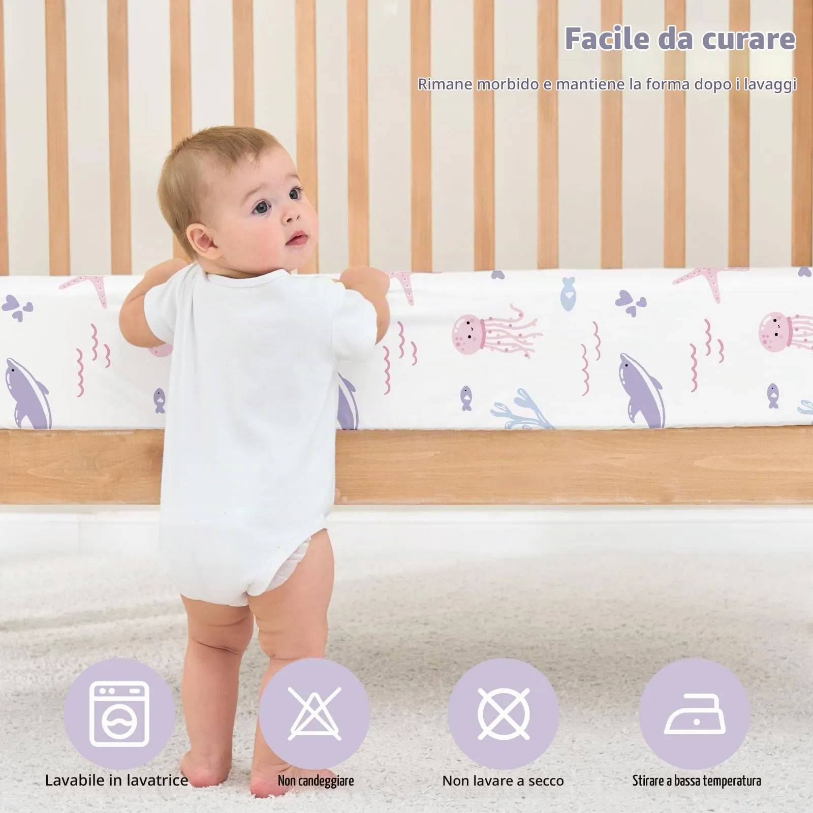 Fiemol Lenzuola Lettino 140x70 cm, Confezione da 3 Coprimaterassi per Lettino Neonato, Lenzuola con Angoli Elasticizzate in Microfibra Ultra Morbida e Setosa, Sirena Viola - immagine 7