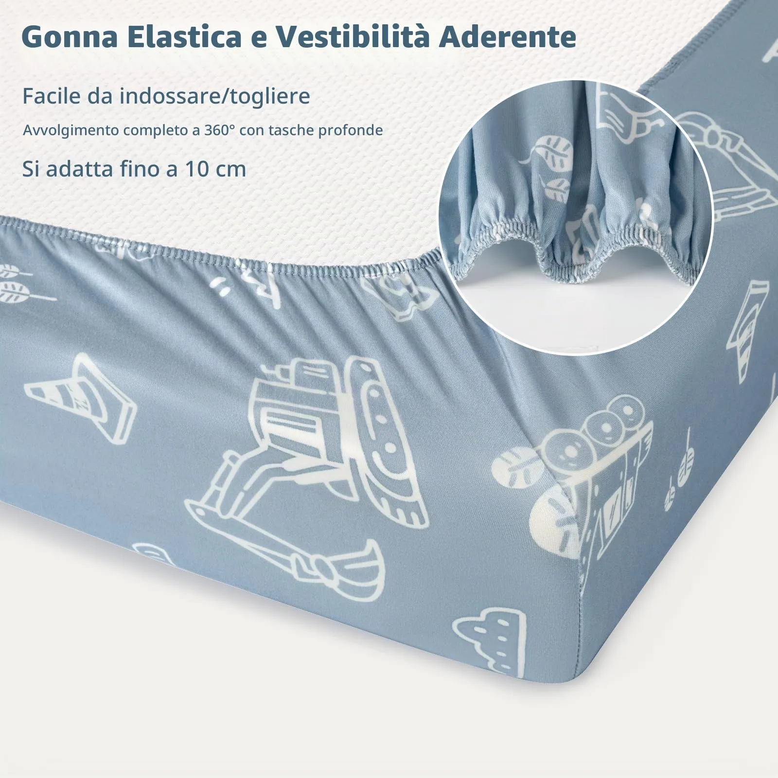 Fiemol Lenzuola Culla Next to Me 83x50cm, Confezione da 3 Coprimaterassi per Culla Neonato, Lenzuola con Angoli Elasticizzate in Microfibra Ultra Morbida e Setosa, Camion Blu - immagine 6