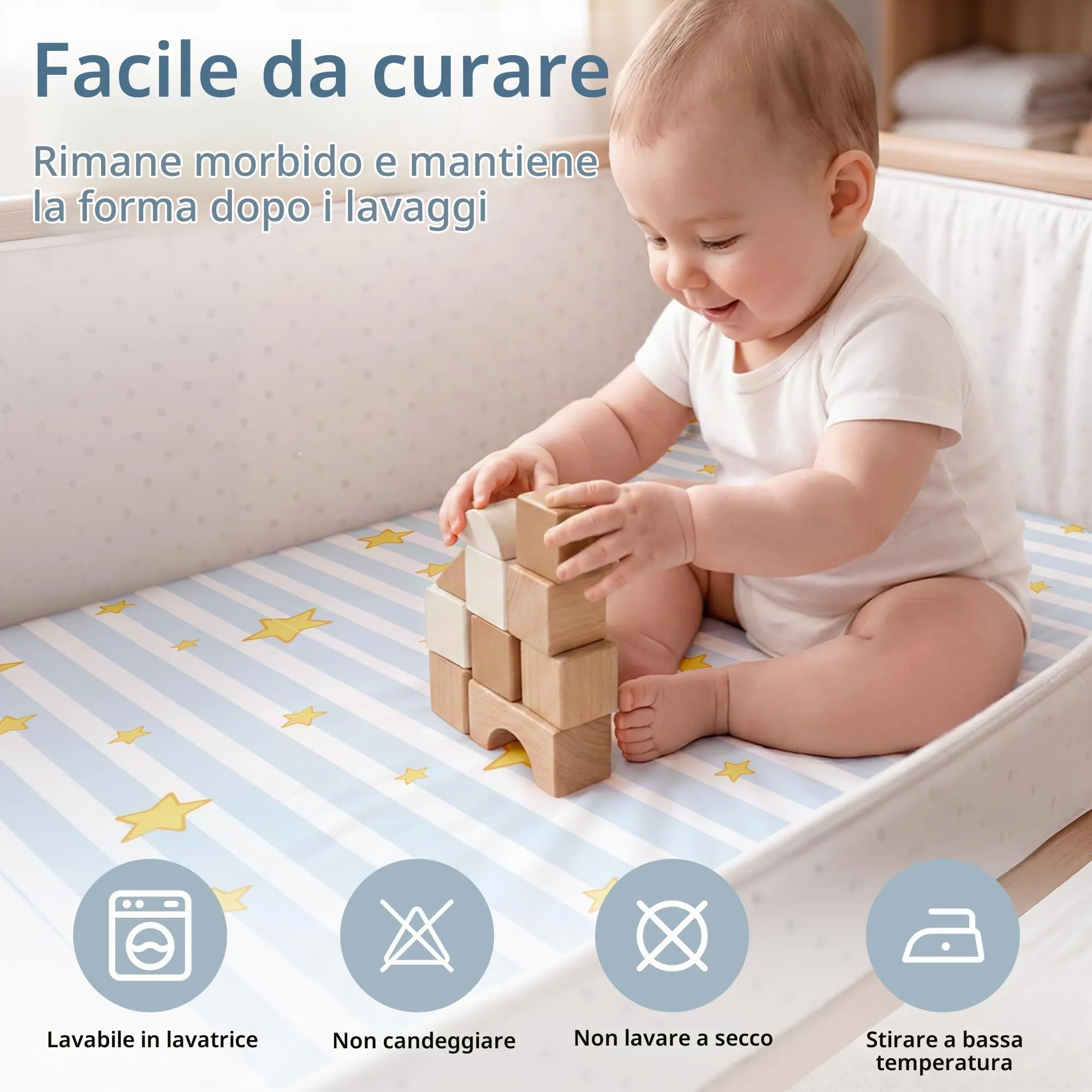 Fiemol Lenzuola Culla Next to Me 83x50cm, Confezione da 3 Coprimaterassi per Culla Neonato, Lenzuola con Angoli Elasticizzate in Microfibra Ultra Morbida e Setosa, Camion Blu - immagine 7