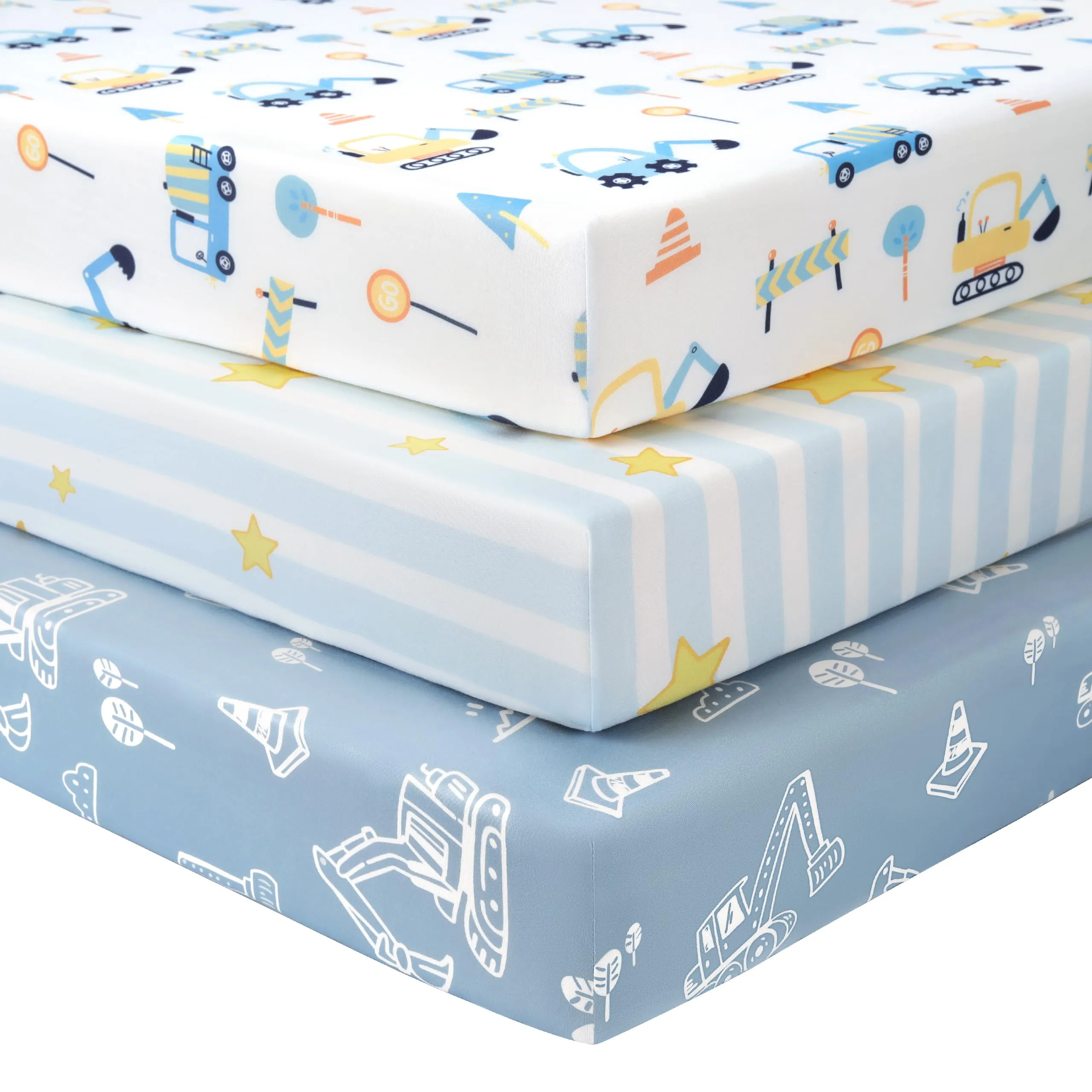 Fiemol Lenzuola Lettino 140x70 cm, Confezione da 3 Coprimaterassi per Lettino Neonato, Lenzuola con Angoli Elasticizzate in Microfibra Ultra Morbida e Setosa, Camion Blu - immagine 1