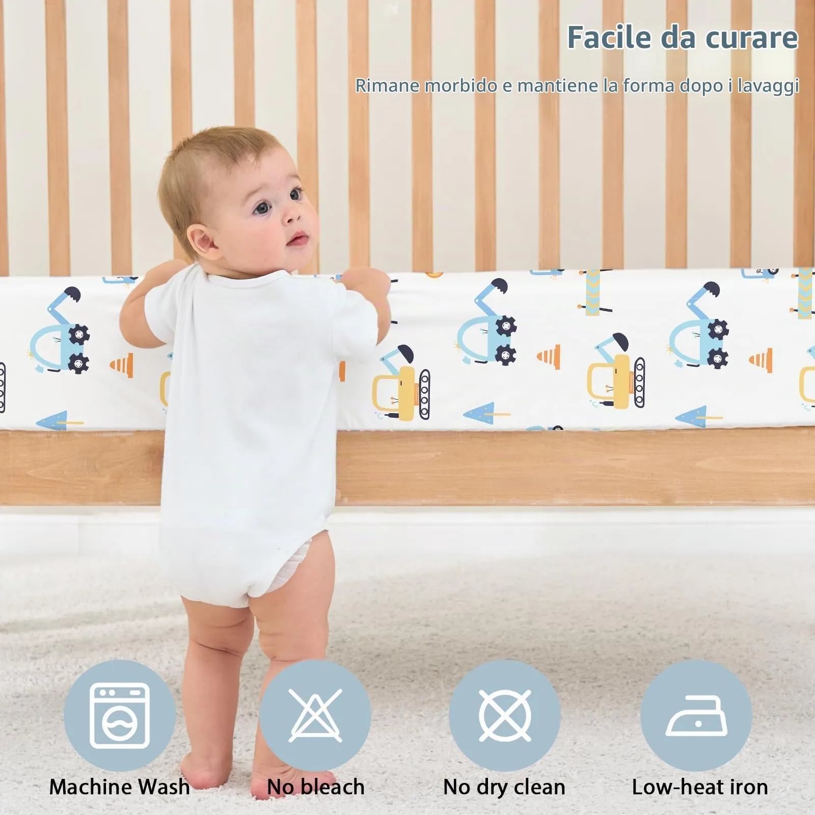 Fiemol Lenzuola Lettino 140x70 cm, Confezione da 3 Coprimaterassi per Lettino Neonato, Lenzuola con Angoli Elasticizzate in Microfibra Ultra Morbida e Setosa, Camion Blu - immagine 7