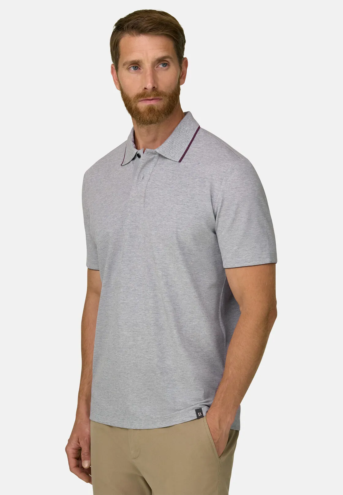 Boggi, Polo In Piqué Misto Cotone Elasticizzato Cool Jade, Uomo, Grigio, Taglia: M - immagine 1