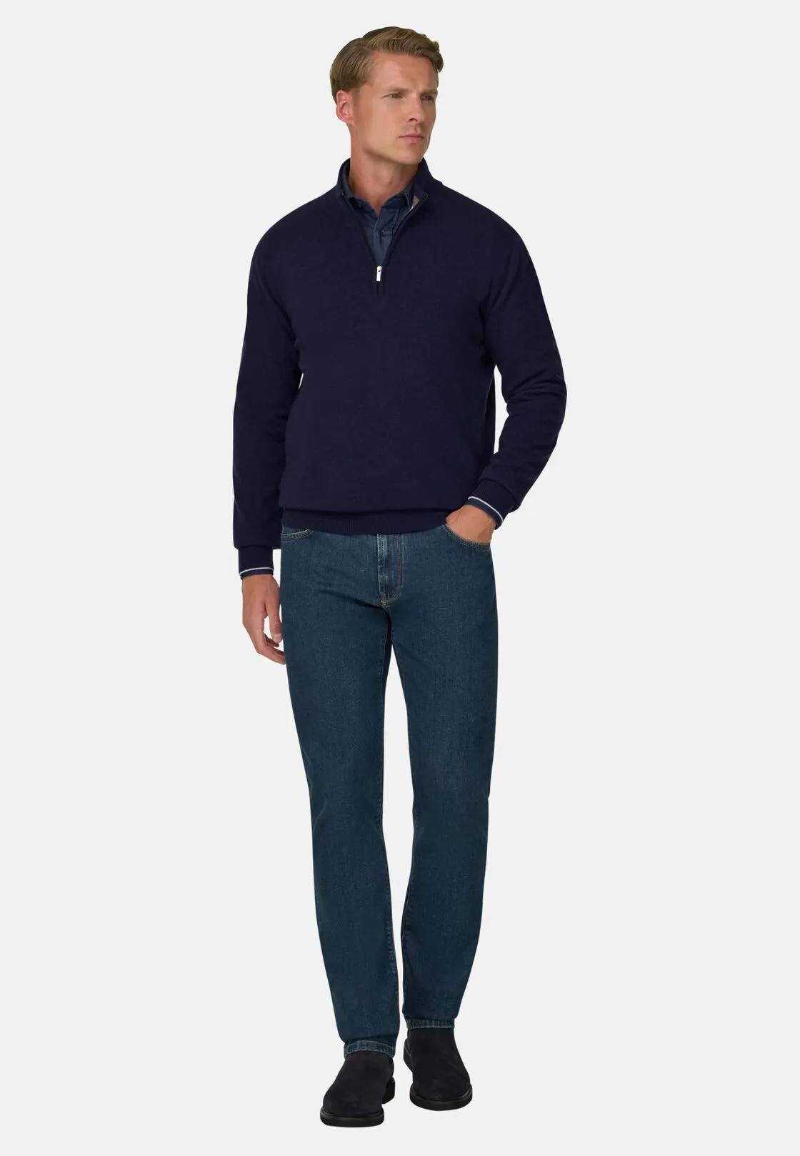 Boggi, Maglia Mezza Zip In Misto Cashmere, Uomo, Navy, Taglia: S - immagine 2