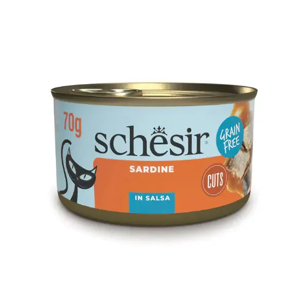 Schesir Sardine Filetti in salsa Cat Adult Grain Free 70 gr Sardine - confezione da 12 pezzi - Cibo umido per gatti - immagine 1