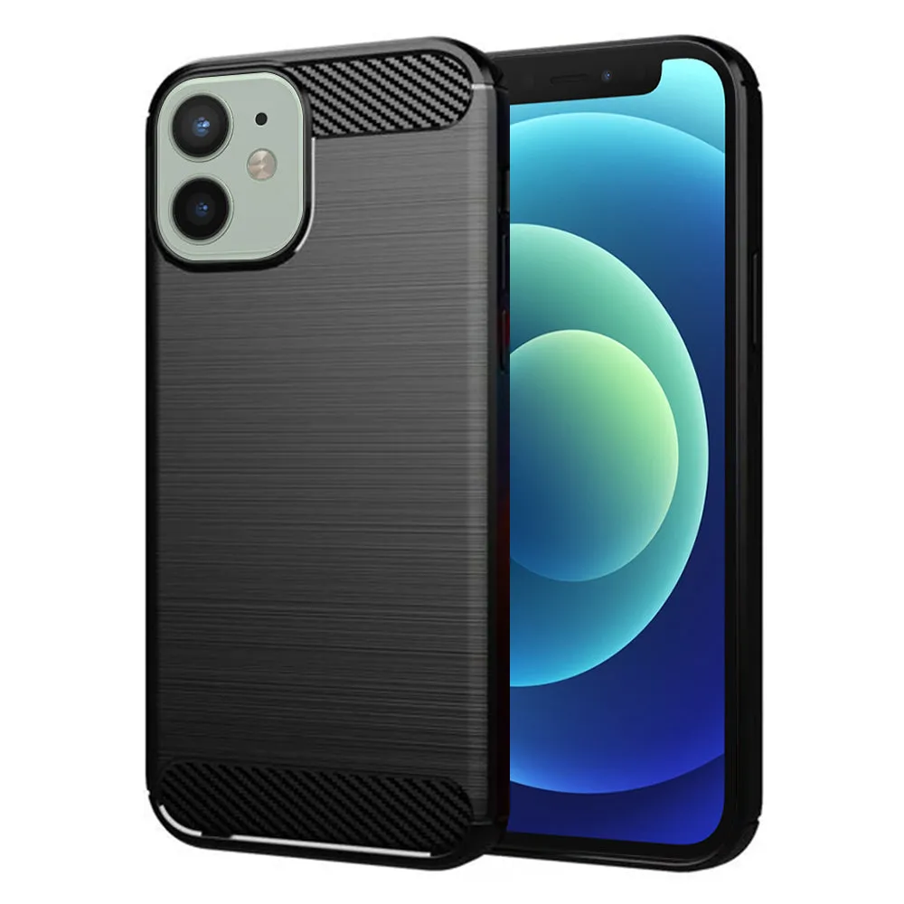Custodia per Apple iPhone 12 mini, Techsuit, Carbonio, Nera - immagine 1