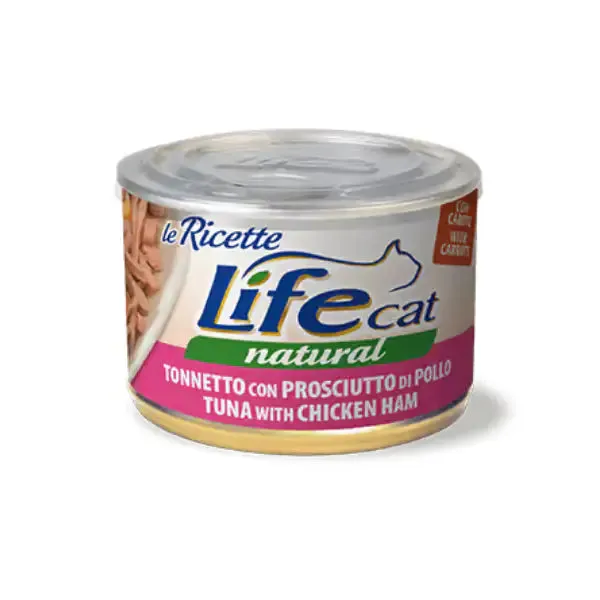 Life Cat Natural Le Ricette 150 gr Tonnetto con prosciutto di pollo - confezione da 6 pezzi - Cibo umido per gatti - immagine 1