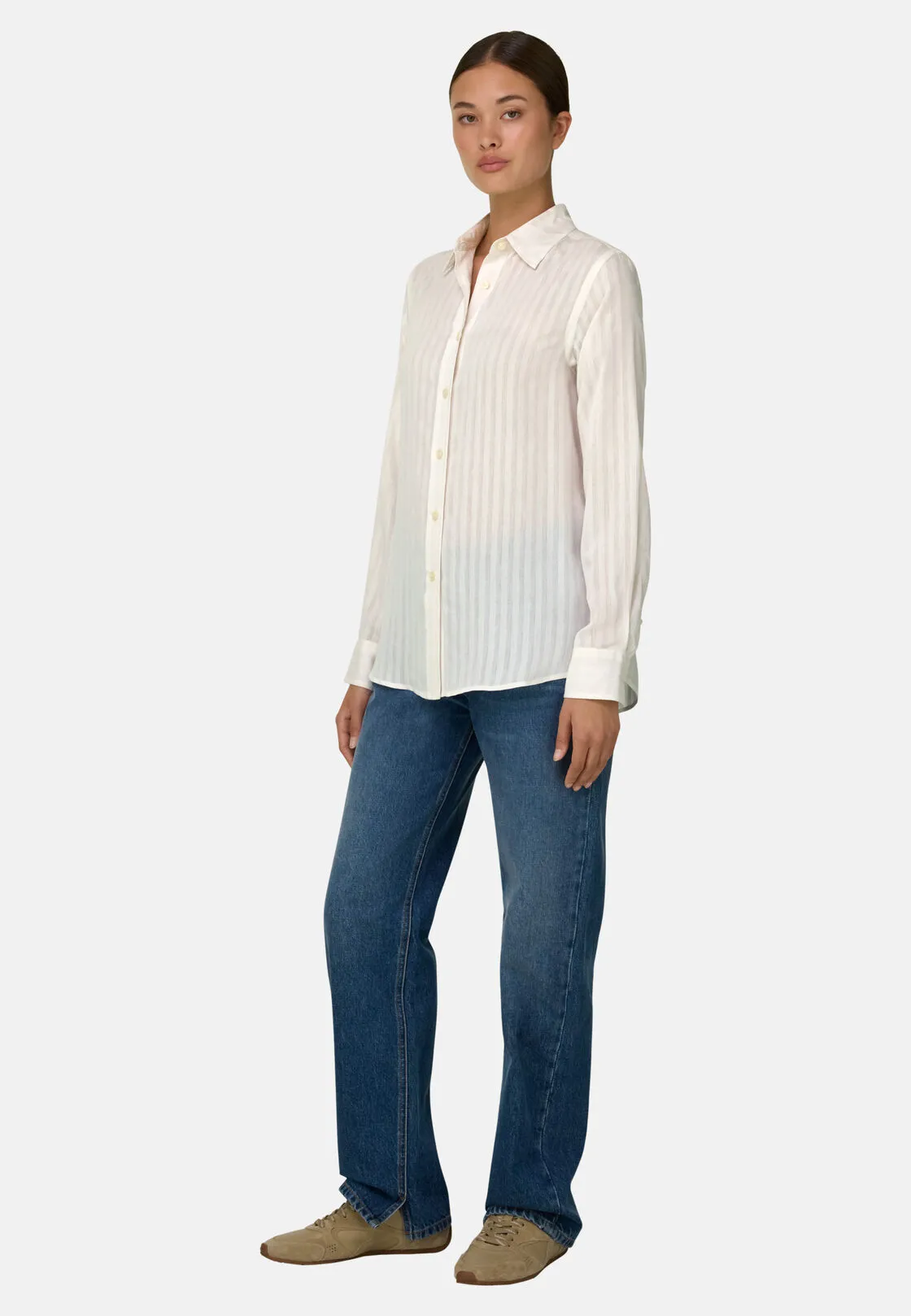 Boggi, Camicia Rigata Collo Aperto, Donna, Sabbia, Taglia: L - immagine 2
