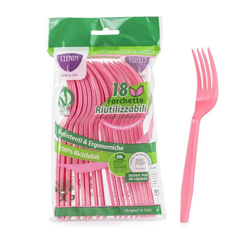 Forchette Riutilizzabili Clendy - Set da 18 Pezzi Rosa - immagine 1