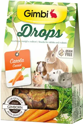 Gimbi Drops Snack per roditori Grain Free 50 gr Carote - Mangime per conigli - immagine 1