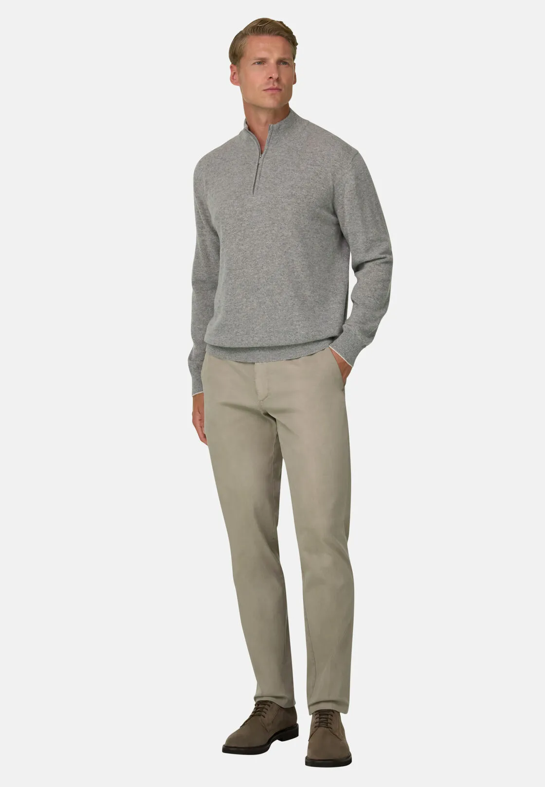 Boggi, Maglia Mezza Zip In Misto Cashmere, Uomo, Grigio, Taglia: XS - immagine 2