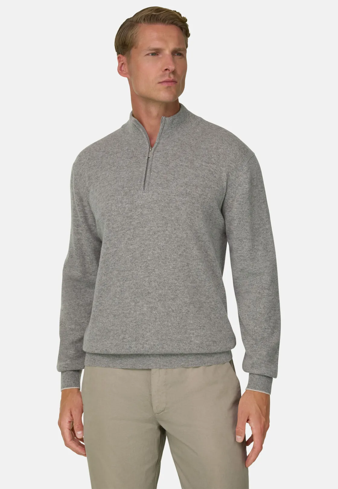 Boggi, Maglia Mezza Zip In Misto Cashmere, Uomo, Grigio, Taglia: XXL - immagine 1