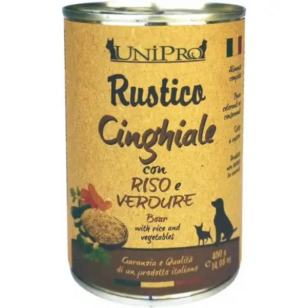 Unipro Rustico Dog Adult 400 gr Cinghiale con riso e verdure - confezione da 6 pezzi - Cibo umido per cani - immagine 1