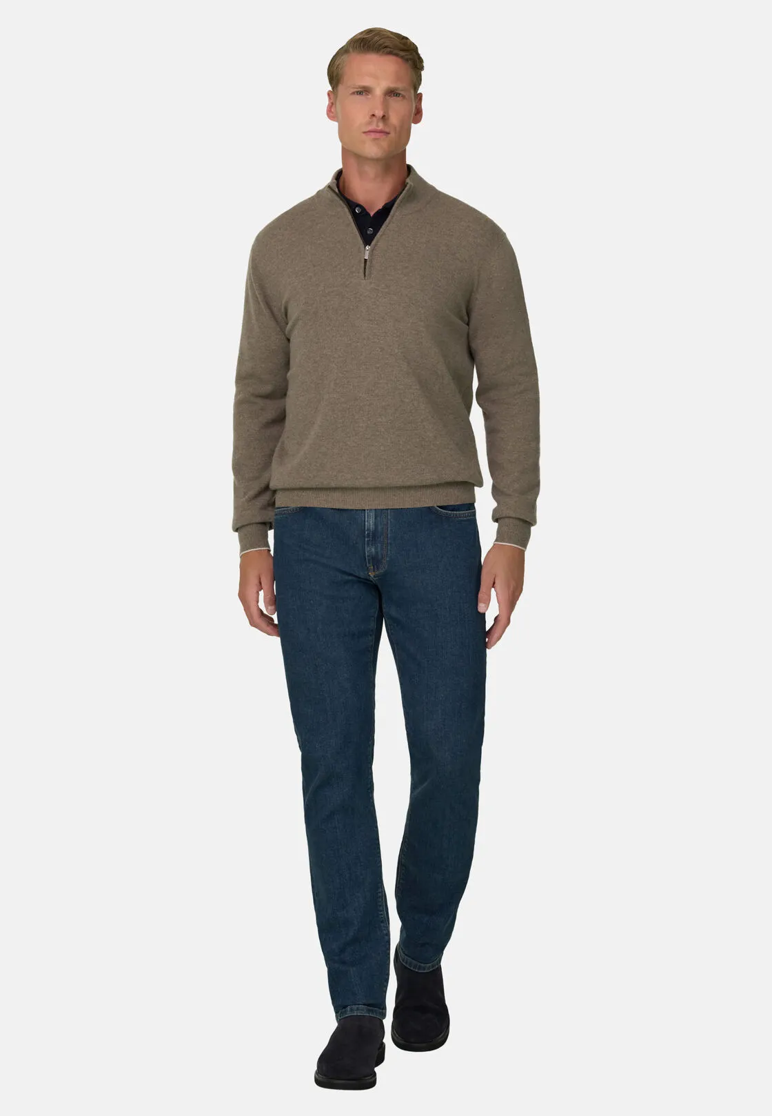 Boggi, Maglia Mezza Zip In Misto Cashmere, Uomo, Taupe, Taglia: L - immagine 2