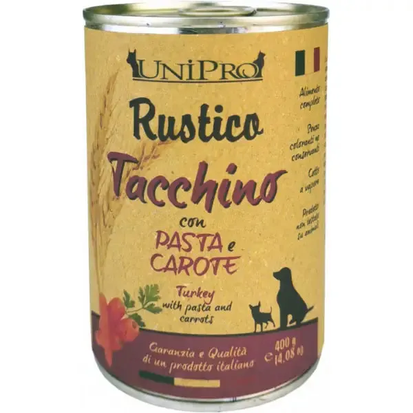 Unipro Rustico Dog Adult 400 gr Tacchino con pasta e carote - confezione da 6 pezzi - Cibo umido per cani - immagine 1