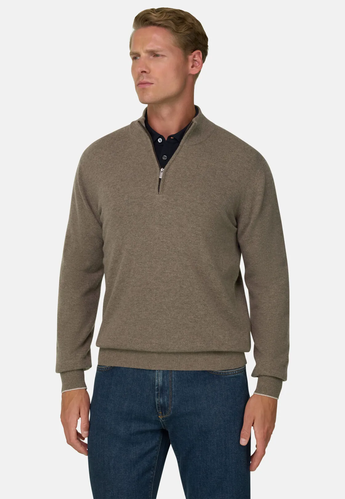 Boggi, Maglia Mezza Zip In Misto Cashmere, Uomo, Taupe, Taglia: M - immagine 1
