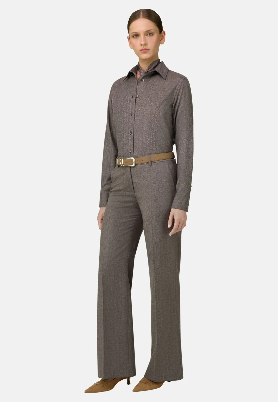 Boggi, Camicia Herringbone Lana, Donna, Taupe, Taglia: L - immagine 2