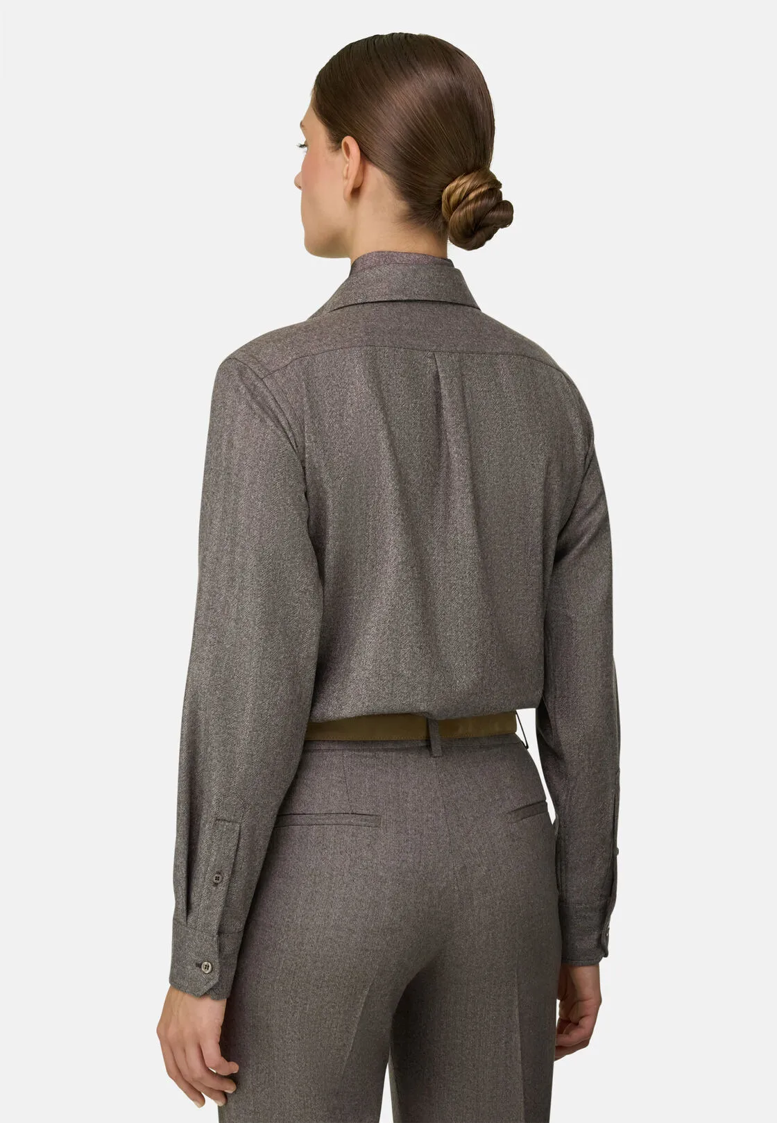 Boggi, Camicia Herringbone Lana, Donna, Taupe, Taglia: L - immagine 4