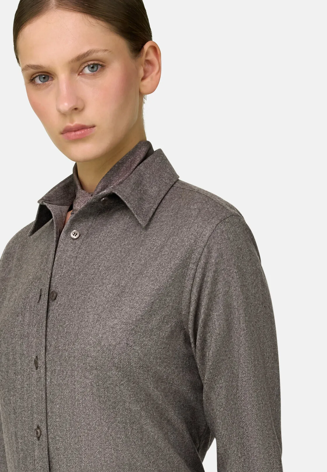 Boggi, Camicia Herringbone Lana, Donna, Taupe, Taglia: S - immagine 3