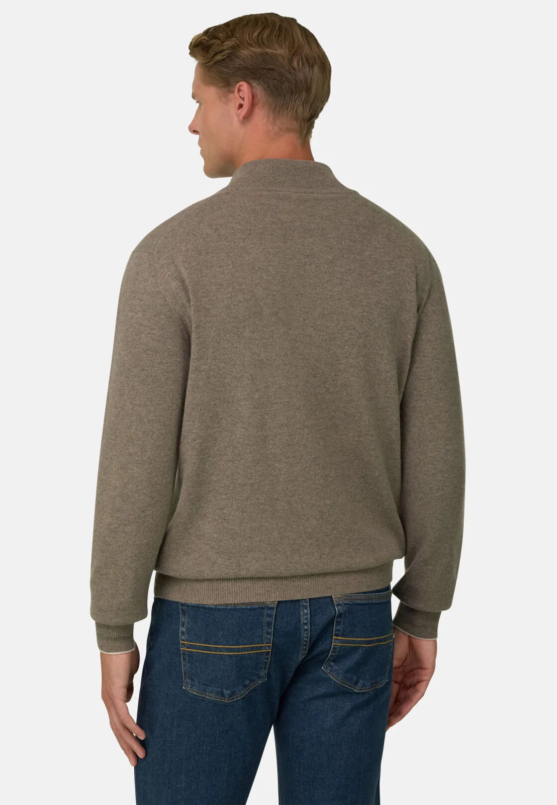 Boggi, Maglia Mezza Zip In Misto Cashmere, Uomo, Taupe, Taglia: XXXL - immagine 4