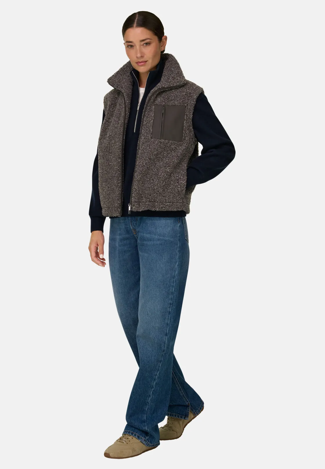 Boggi, Teddy Full Zip Gilet, Donna, Grigio scuro, Taglia: M - immagine 2