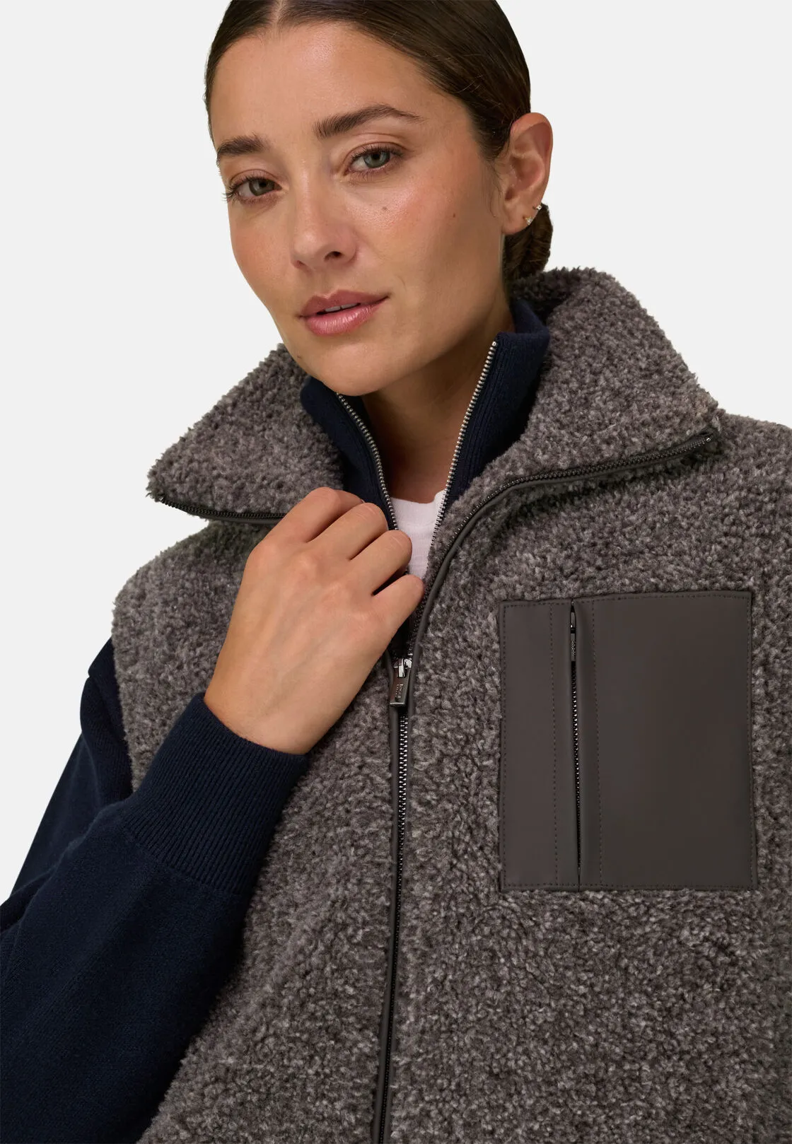 Boggi, Teddy Full Zip Gilet, Donna, Grigio scuro, Taglia: S - immagine 3