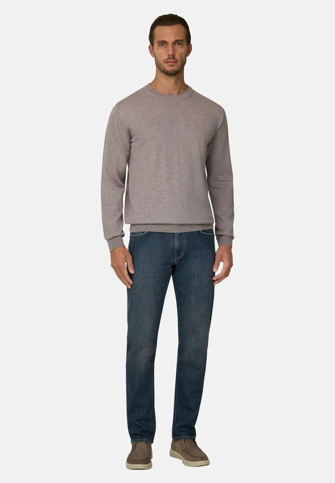 Boggi, Girocollo In Lana Merino Cashwool® Mouliné, Uomo, Sabbia, Taglia: S - immagine 2