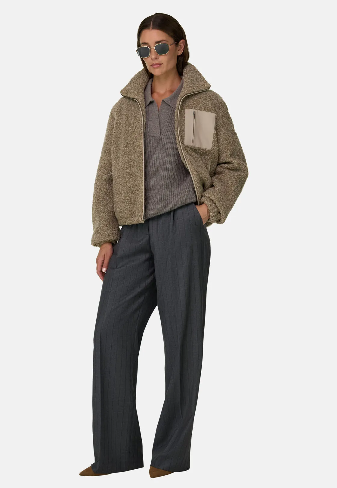 Boggi, Teddy Bomber Full Zip, Donna, Beige, Taglia: M - immagine 2
