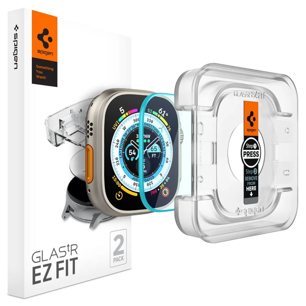 Pellicola Protettiva Spigen GlastR EZ FIT per Apple Watch Ultra Series, Set 2 pezzi, Vetro Temperato AGL05556 - immagine 1