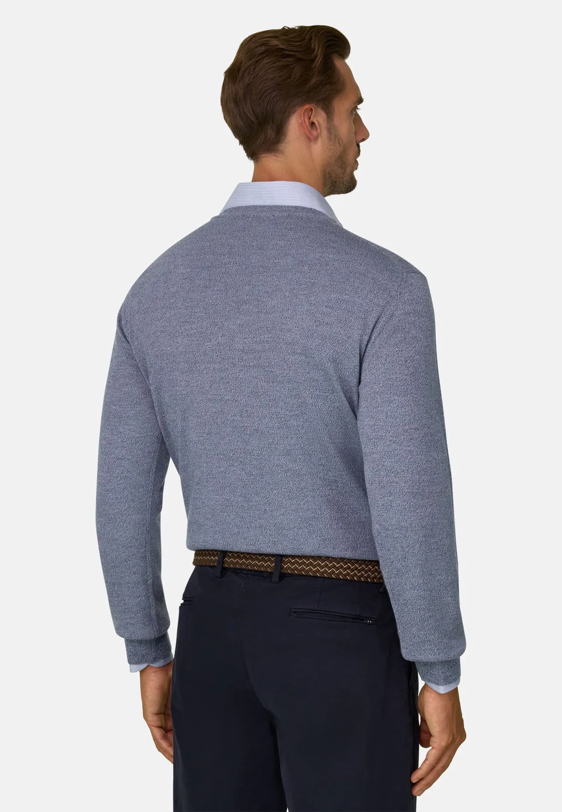 Boggi, Girocollo In Lana Merino Cashwool® Mouliné, Uomo, Azzurro, Taglia: L - immagine 4