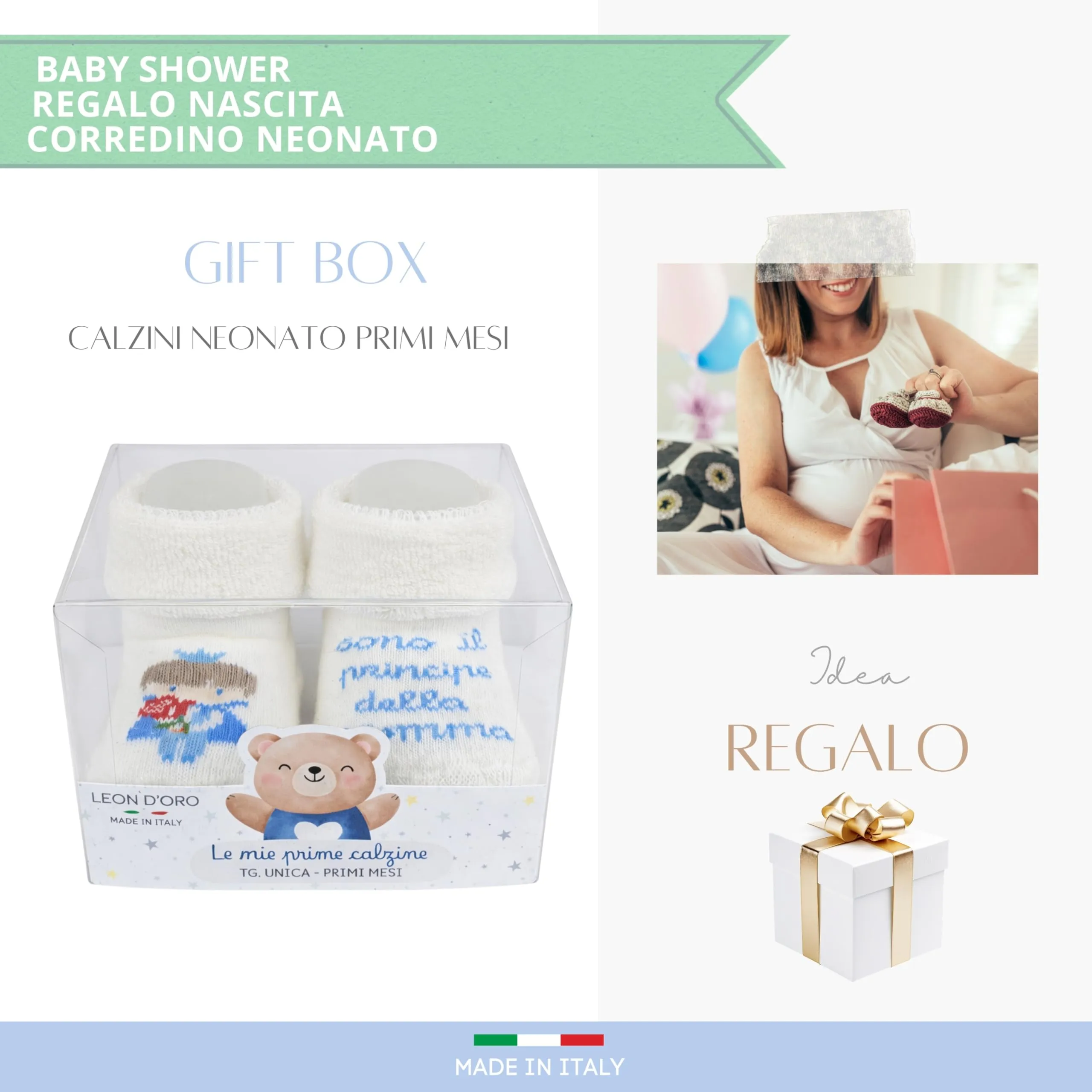 LEON D'ORO Calze Neonato Calzino Regalo Scarpine Babbucce bambini Primi Mesi Taglia Unica Made in Italy (IT, Età, Taglia unica, PRINCIPE) - immagine 4
