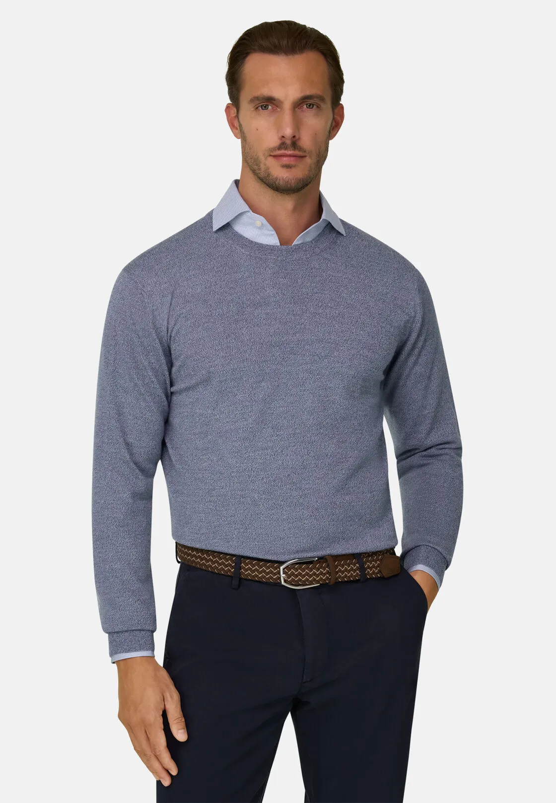 Boggi, Girocollo In Lana Merino Cashwool® Mouliné, Uomo, Azzurro, Taglia: XL - immagine 1