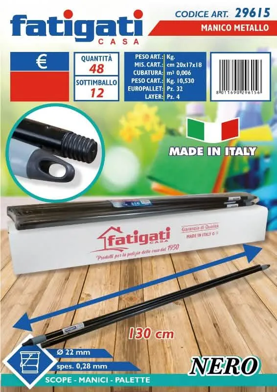 Manico Scopa 130 cm Nero - Fatigati - immagine 1