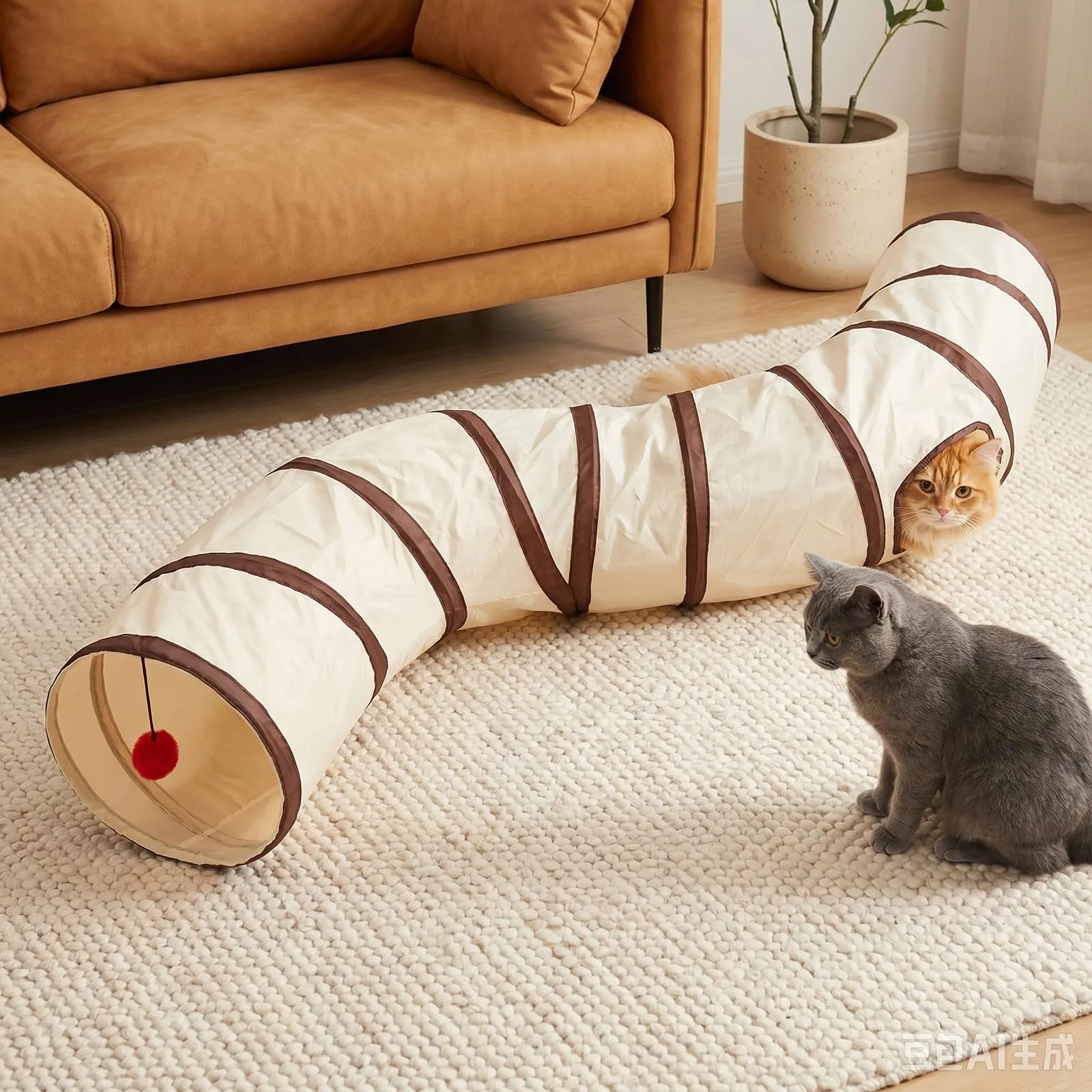 AMSGANK Giochi Tunnel per Gatti a 2 Vie, Giocattolo Interattivo per Gatto Tubo a Tunnel Pieghevole per Gatti, Cuccioli, Conigli, Porcellini D'India (123 x 25 cm) - immagine 2