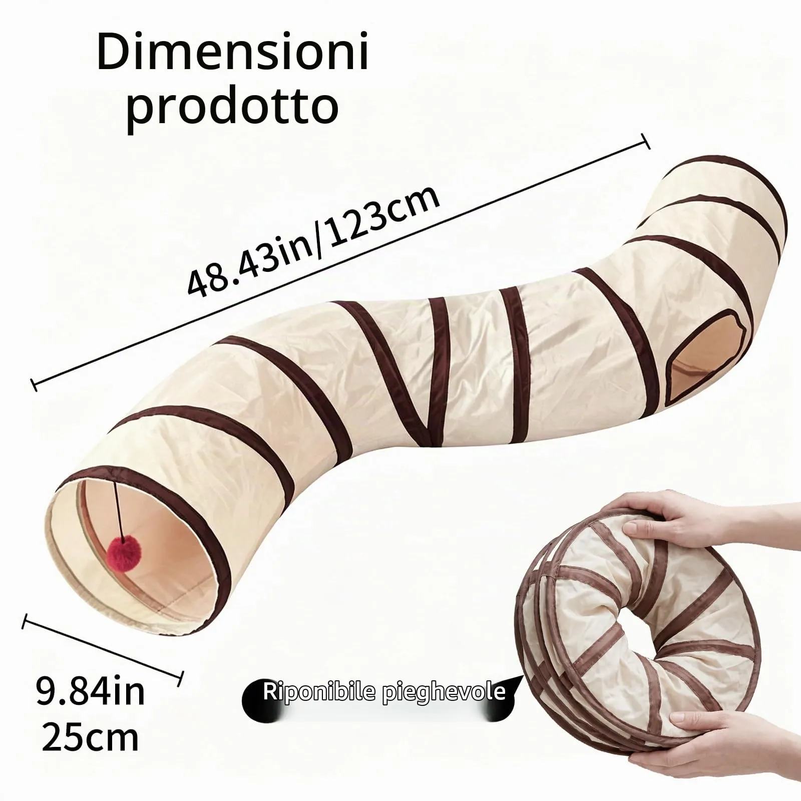 AMSGANK Giochi Tunnel per Gatti a 2 Vie, Giocattolo Interattivo per Gatto Tubo a Tunnel Pieghevole per Gatti, Cuccioli, Conigli, Porcellini D'India (123 x 25 cm) - immagine 3