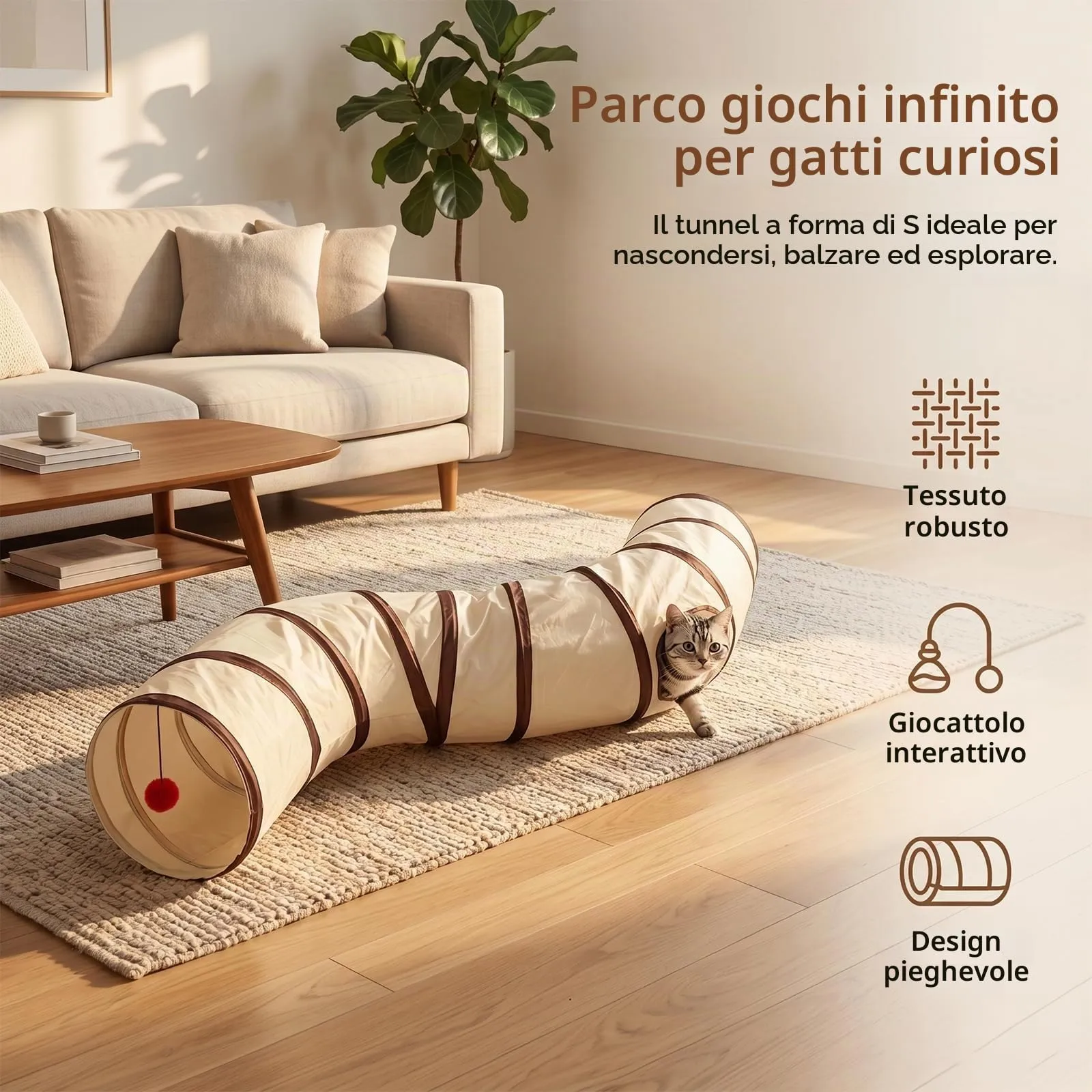 AMSGANK Giochi Tunnel per Gatti a 2 Vie, Giocattolo Interattivo per Gatto Tubo a Tunnel Pieghevole per Gatti, Cuccioli, Conigli, Porcellini D'India (123 x 25 cm) - immagine 5