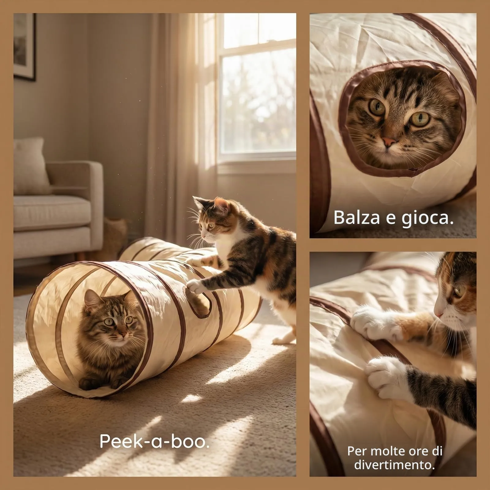 AMSGANK Giochi Tunnel per Gatti a 2 Vie, Giocattolo Interattivo per Gatto Tubo a Tunnel Pieghevole per Gatti, Cuccioli, Conigli, Porcellini D'India (123 x 25 cm) - immagine 6