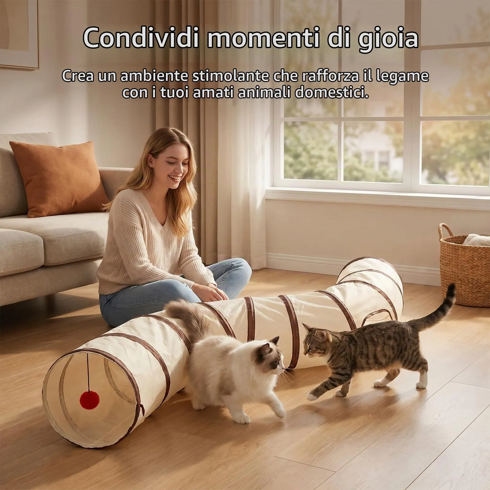 AMSGANK Giochi Tunnel per Gatti a 2 Vie, Giocattolo Interattivo per Gatto Tubo a Tunnel Pieghevole per Gatti, Cuccioli, Conigli, Porcellini D'India (123 x 25 cm) - immagine 7