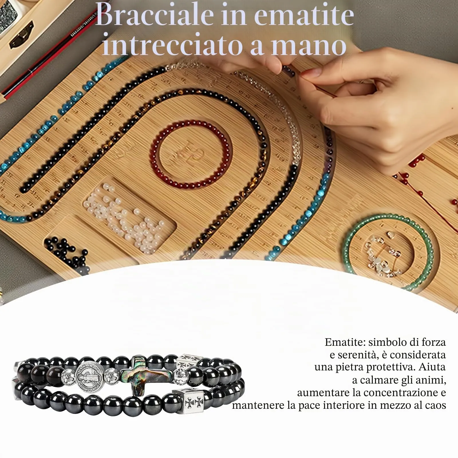 SHIEAGLELD Bracciale Rosario, Bracciale da Uomo in Ossidiana, Braccialetti Cattolica con Croce per Papà, Marito, Bambino, Nero con Medaglia di San Benedetto - immagine 3
