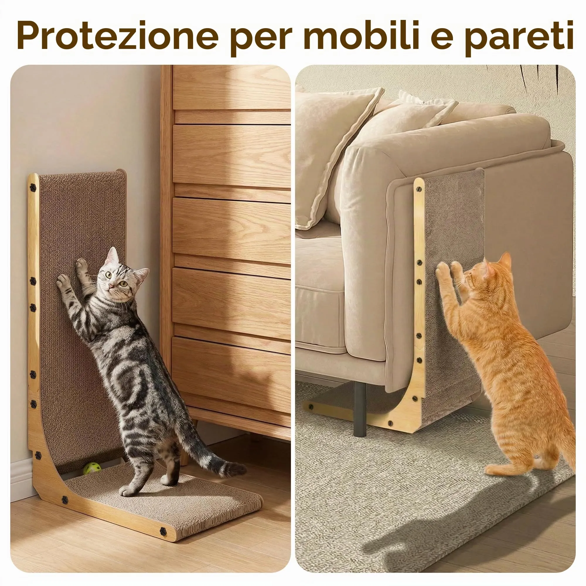 BASVII Tiragraffi per Gatti a Forma di L 68cm Protezione Divano e Parete - immagine 2