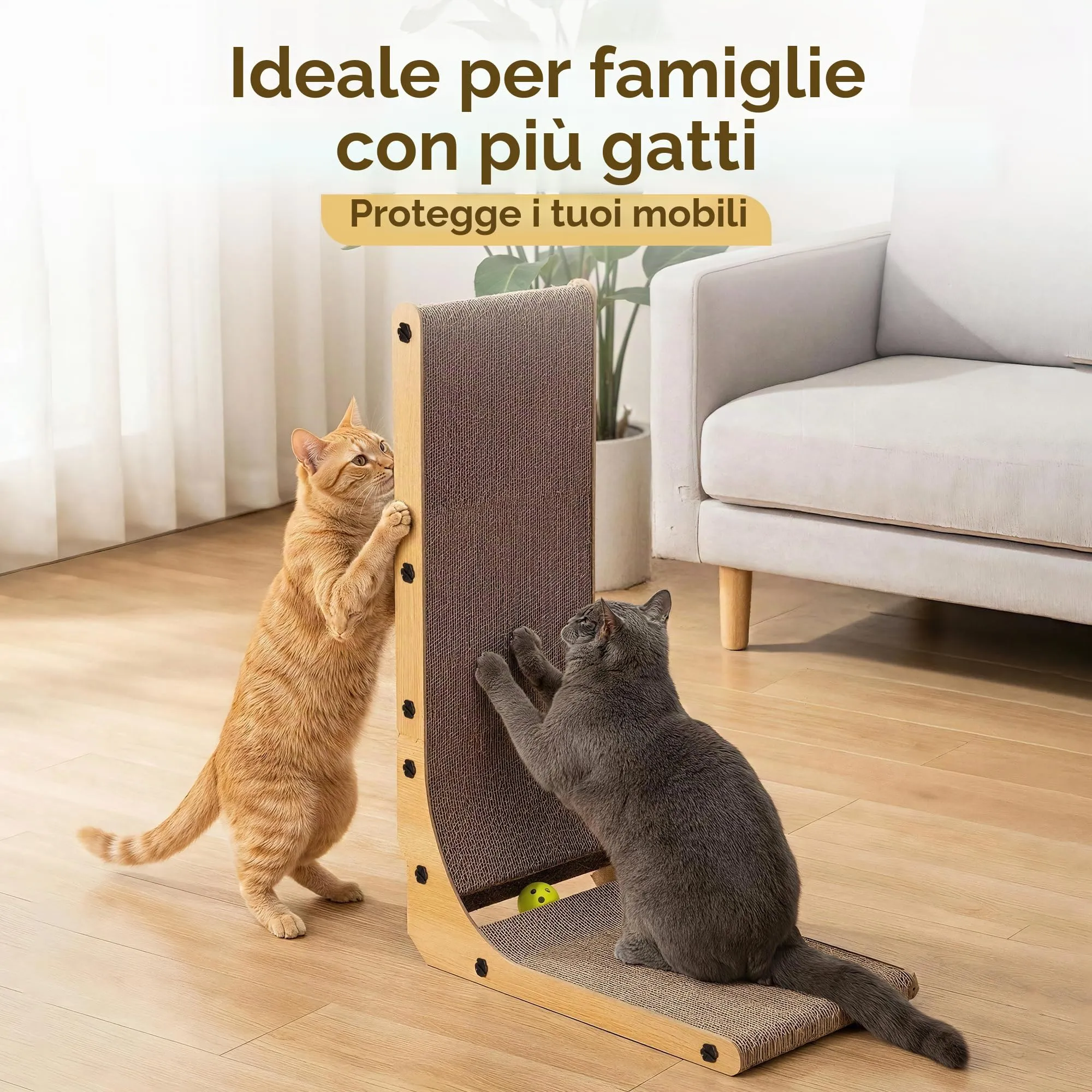 BASVII Tiragraffi per Gatti a Forma di L 68cm Protezione Divano e Parete - immagine 4