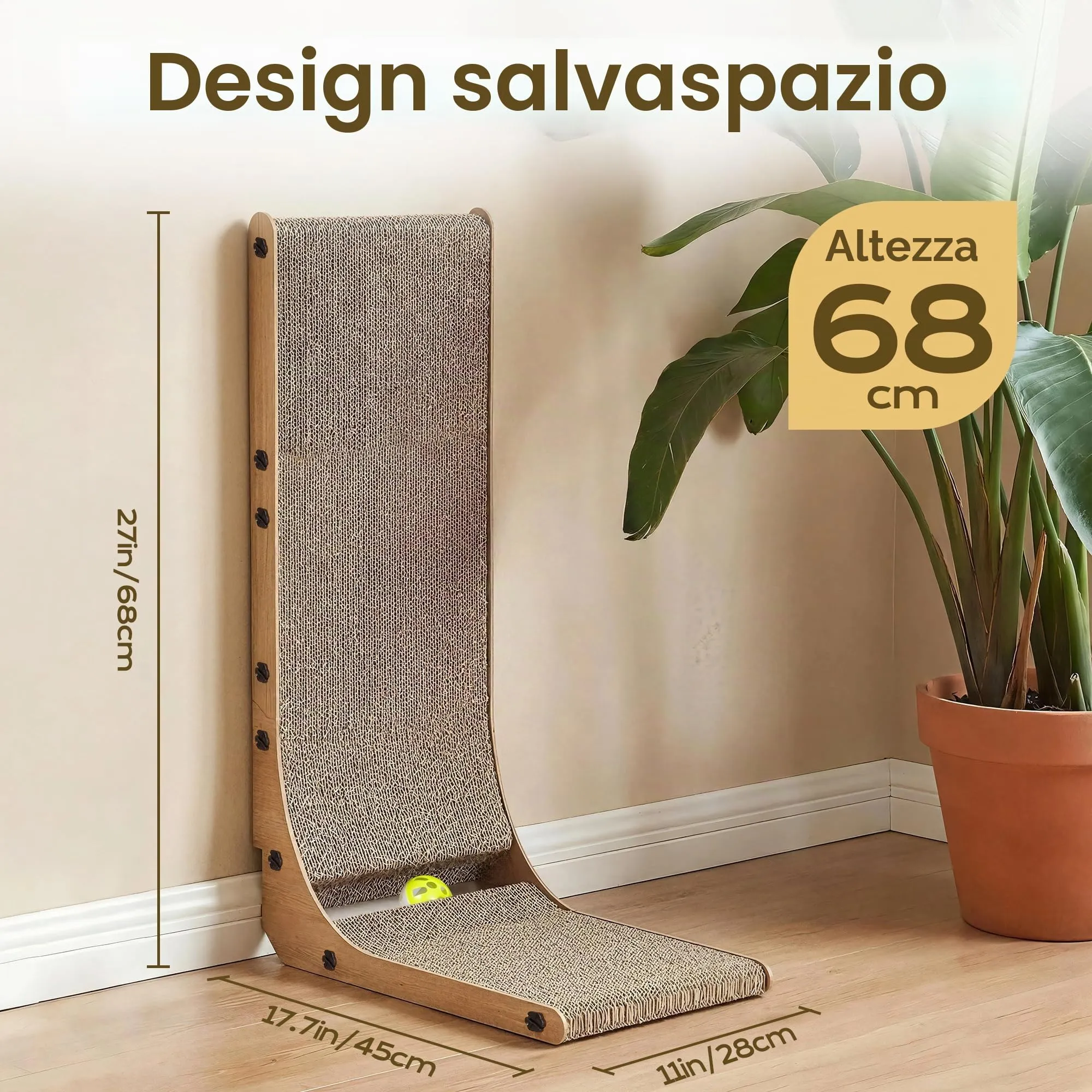 BASVII Tiragraffi per Gatti a Forma di L 68cm Protezione Divano e Parete - immagine 5